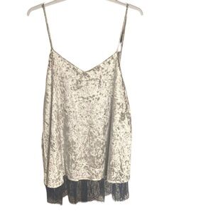Chris & Carol silver crushed tank with black lace hem